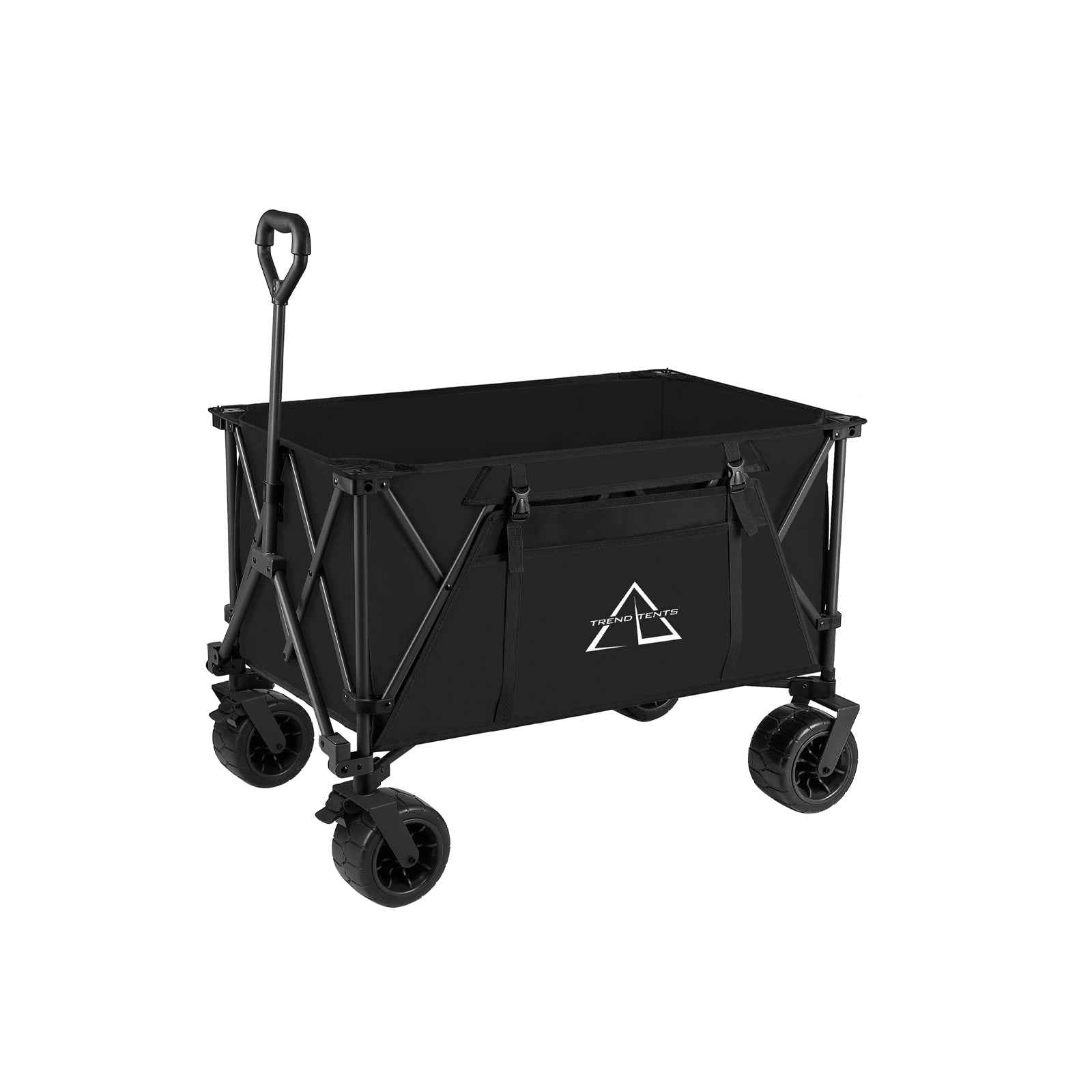 Black folding wagon with a logo on a white background