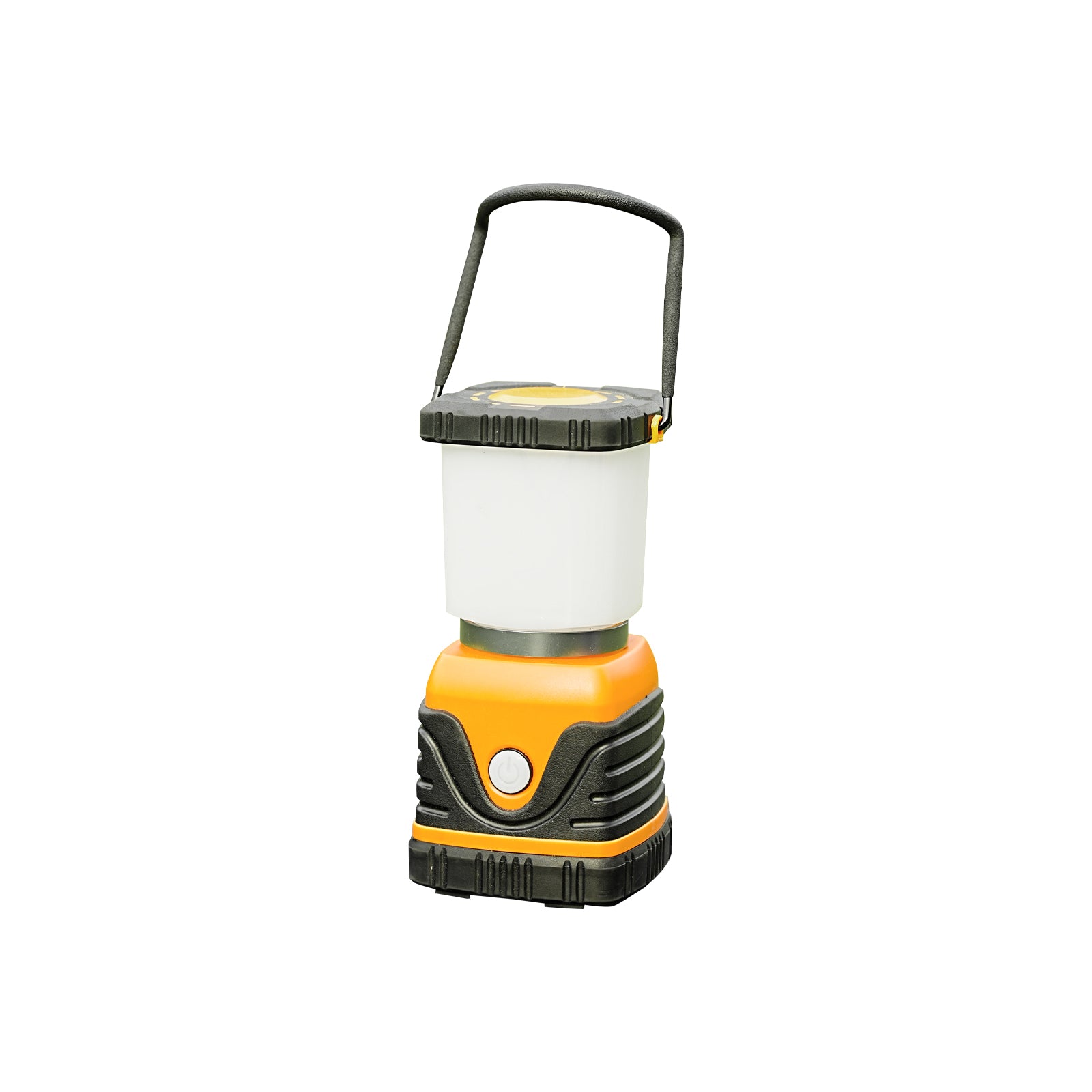 Orange and black camping lantern on a white background