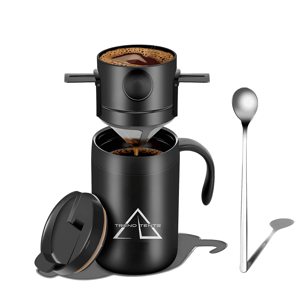Trend Tents Portable pour over coffee mug - best coffee mug for backpacking - outdoor coffee maker no paper filter