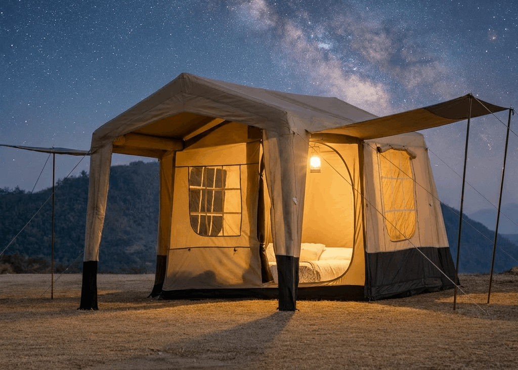 Trend Tents Nimbus Inflatable Cabin at night