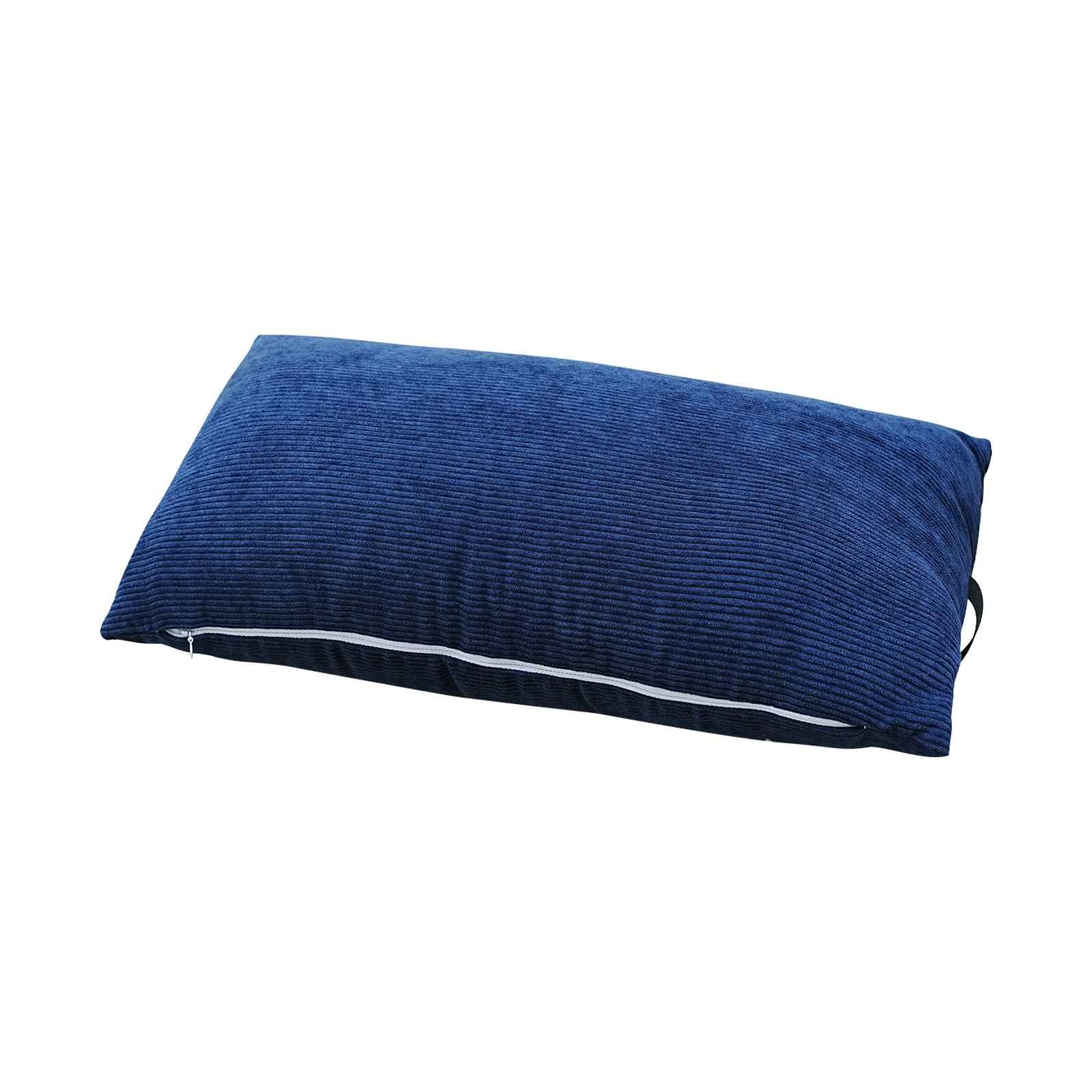 Blue pillow with a white stripe on a white background