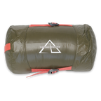 Roll-up tent in green with red straps and Trend Tents logo on a white background