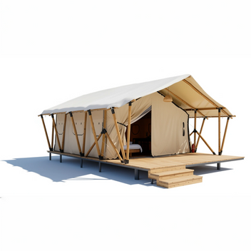 Trend Tents Savanna Safari Tent — single‑level with covered deck platform