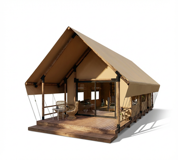 Trend Tents Pasture Land Safari Tent — traditional peaked canvas with expansive deck