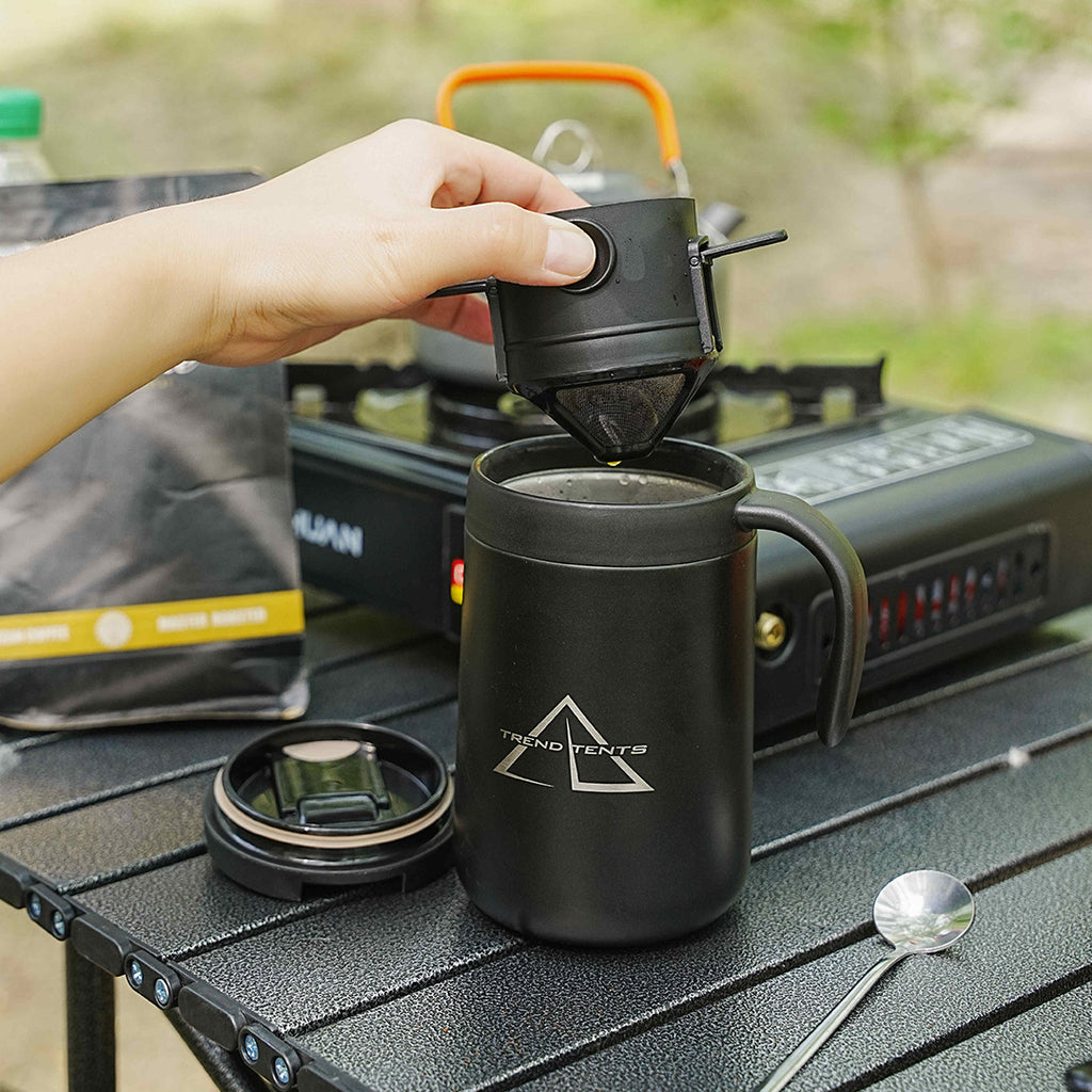 Trend Tents Portable pour over coffee mug - best coffee mug for backpacking - outdoor coffee maker no paper filter