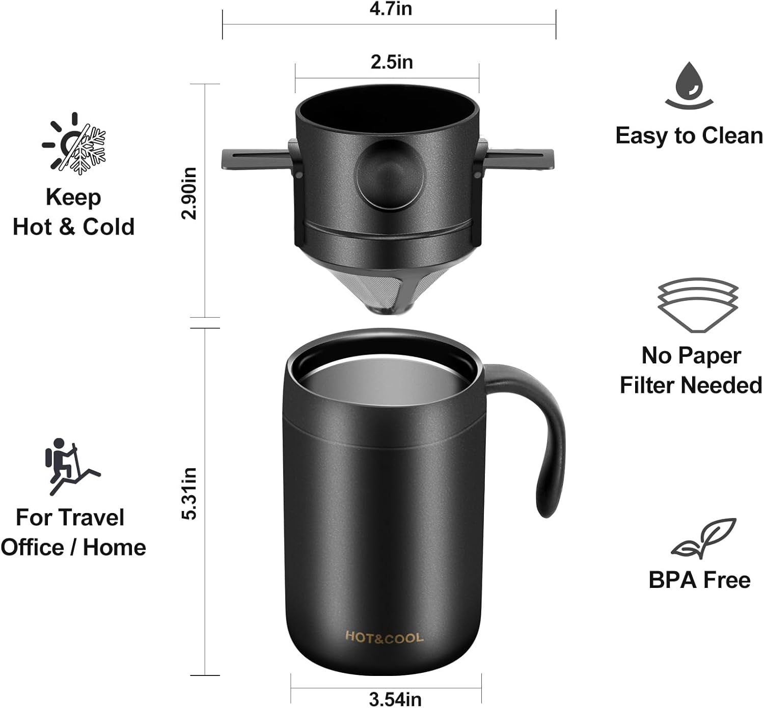 Trend Tents Portable pour over coffee mug - best coffee mug for backpacking - outdoor coffee maker no paper filter
